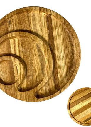 Деревʼяна тарілка з натурального дерева діаметр 30 см, висота 2 см, тарілка для закусок