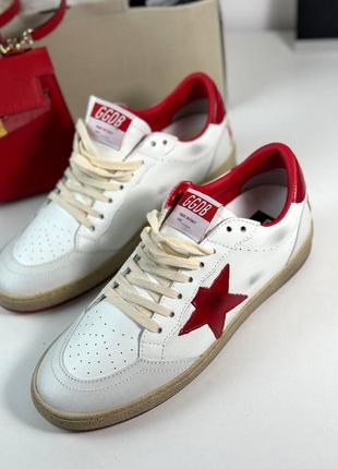 Кеды женские кожаные белые красной звездой брендовые в стиле golden goose