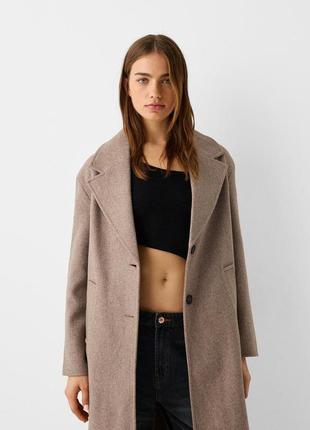 Довге м’яке пальто bershka бежеве