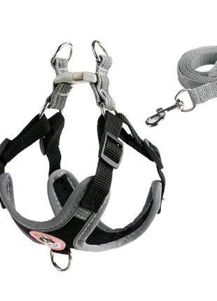 Нагрудник + повідець "dog" розмір м, чорний, світловідбивний.