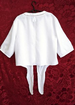 100% м'який льон білосніжна сорочка лляна біла блуза вільного крою блузка на зав'язках6 фото