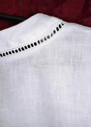 100% м'який льон білосніжна сорочка лляна біла блуза вільного крою блузка на зав'язках7 фото