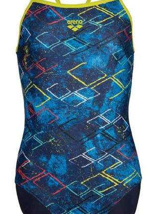 Купальник arena daly swimsuit light drop back лайм, синій, білий, рожевий діт 140 см