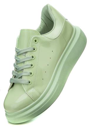 Жіночі кросівки 15024 зелені еко шкіра лак