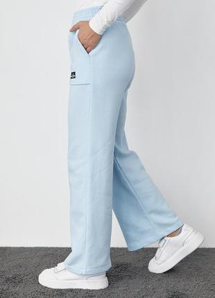 Трикотажные штаны на флисе с накладными карманами - голубой цвет, l (есть размеры)5 фото