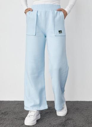 Трикотажные штаны на флисе с накладными карманами - голубой цвет, l (есть размеры)1 фото