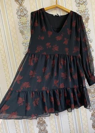 Стильное легкое короткое платье, черное с красным платье зара6 фото