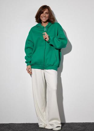 Теплое женское худи на молнии с капюшоном - зеленый цвет, l (есть размеры)3 фото