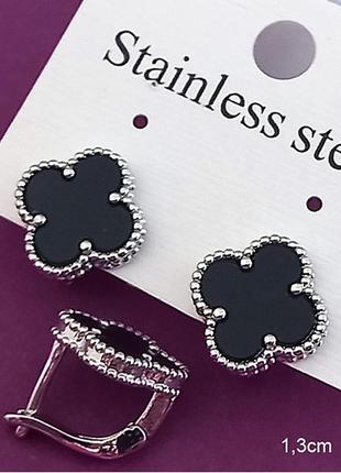 Серьги с черным клевером из медицинского золота stainless steel, xuping позолоченные