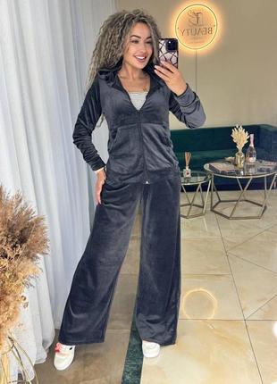 Велюровий костюм графіт з капюшоном