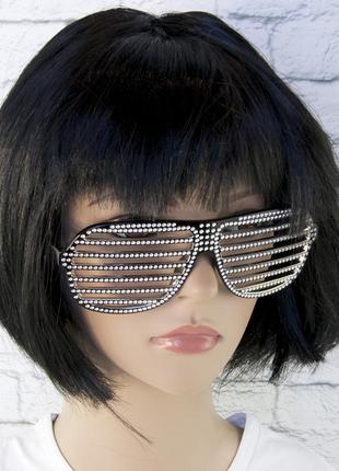Окуляри жалюзі зі стразами (чорні)