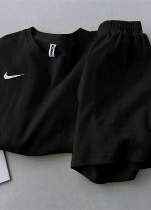Спортивный костюм найк nike футболка оверсайз шорты мини комплект черный белый голубой серый базовый трендовый стильный7 фото