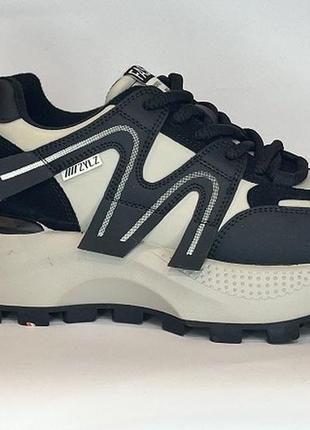 Кросівки allsy (lonza) жіночі шкіряні чорно-бежеві для дівчини на великій підошві