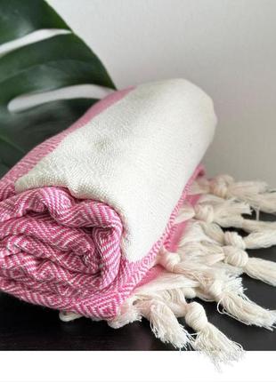 Турецький банний рушник пештемаль бавовна 100х180 см (щільне) рожеве