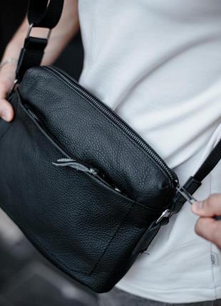 Мужская черная кожаная сумка-мессенджер сумка через плечо из натуральной кожи6 фото