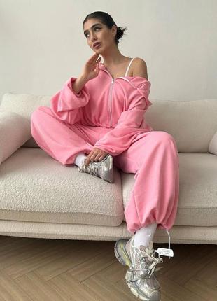 Костюм oversize : кофта + джоггери на затяжках