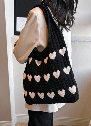Новая вязаная сумка мешок с сердцами