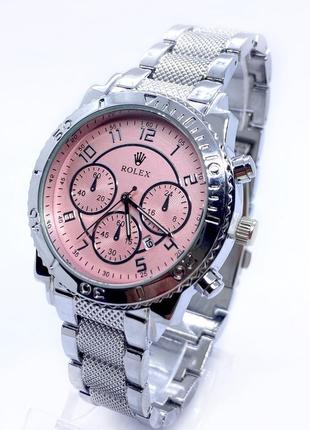 Годинник жіночий наручний rolex (ролекс) срібло з рожевим циферблатом (код: ibw899sp)