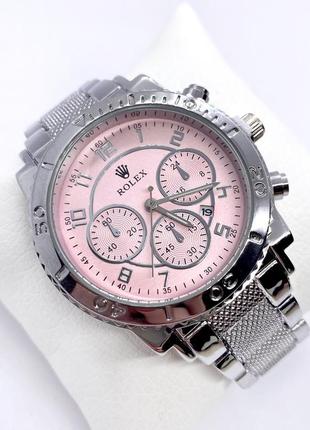 Часы женские наручные rolex (ролекс) серебро с розовым циферблатом ( код: ibw899sp )4 фото
