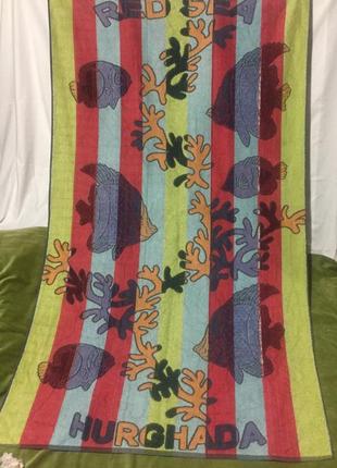 Полотенце банное махровое пляжное 90*160 большое 100% хлопок плотное  н4890  состояние б/у, по фото,