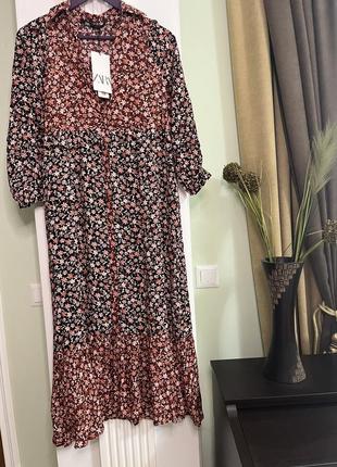 Сукня zara  міді  віскоза на ґудзиках плаття сорочка в квітковий принт zara.