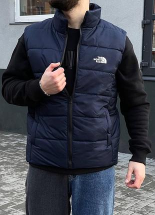 Чоловіча синя демісезонна жилетка безрукавка the north face