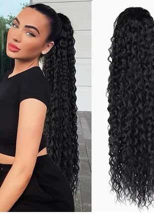 Хвост для волос волнистый из искусственного волокна длинный 71 см с возможностью регулировки