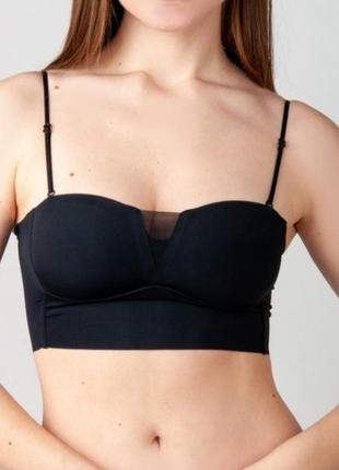 Топ з мікрофібри з нез'ємними чашками на тонких брителях 🤍🤎💛🖤