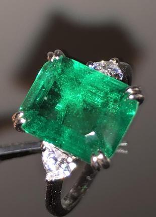 Кольцо серебро лабораторный изумруд lab grown 12x10 cm