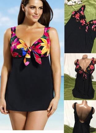 Купальник цільний зі спідницею відрядний злитий plus size aqua slim великий розмір н4891  пропоную ш