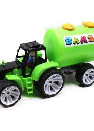 Пластиковая машинка "трактор и прицеп-бочка", зеленая