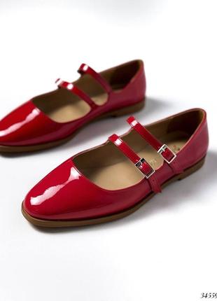 ▪️женские классические туфли балерина мэри джейн красные балетки лакированные кожаные(эко кожа лак) с ремешком низкий ход в стиле alaia ala kera