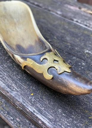Башмачок аладина ✨ винтаж натуральный рог декоративный элемент копилка советская ручной работы