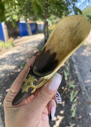 Башмачок аладина ✨ винтаж натуральный рог декоративный элемент копилка советская ручной работы