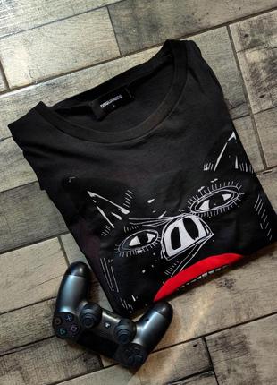 Мужская хлопковая модная эпотажная футболка dsquared2  в черном  цвете размер l