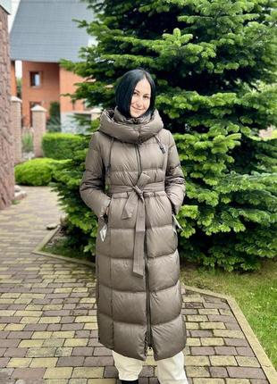 Довгий пуховик натуральний пух преміум якість s-xxl