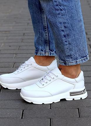 Белые женские кроссовки кеды из натуральной кожи кожаные кроссовки кеды