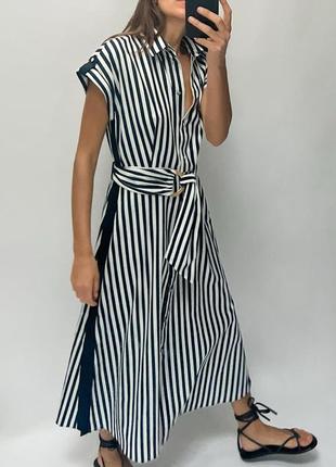 Лен с вискозой стильное платье рубашка с поясом