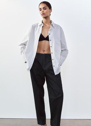 Хлопковая рубашка из поплина в полоску zara оверсайз в мужском стиле