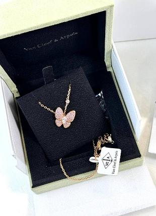 Подвеска бабочка серебро 925 камнями цепочка красная бредовая в стиле van cleef люкс