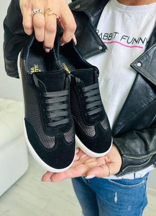Кроссовки натуральная замша и кожа черные