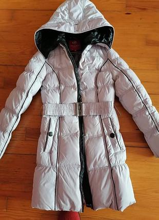 Пуховик, пальта для дівчини, жіноче, розмір s, сіре, з поясом