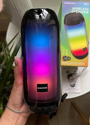 Портативна бездротова колонка, стильна та сучасна з підсвіткою borofone light br25 (чорний)