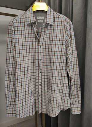 Хлопковая рубашка в клетку massimo dutti