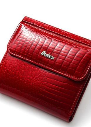 Кожаный маленький женский кошелек на кнопке 0525 красный