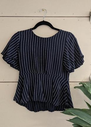 Полоската блуза zara s с воланами морская синяя