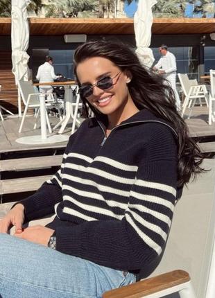 Трендовый джемпер в полоску на замке как zara