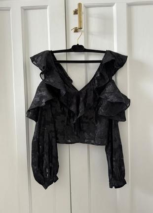 Кофтинка сорочка блуза з рюшами чорна топ з блискітками