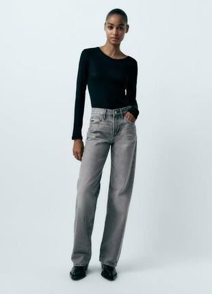 Серые широкие джинсы zara full length trf mid-rise wide leg jeans 6045/129