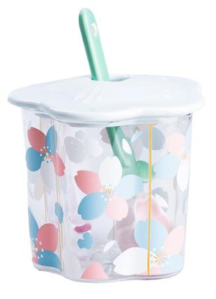 Чашка скляна 500 (мл) з ложкою та скляною кришкою принт